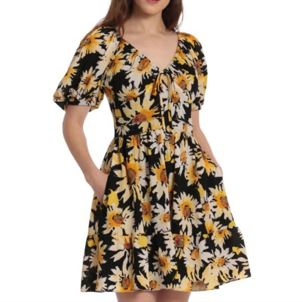 Sunflower Floral Black and Yellow Dress